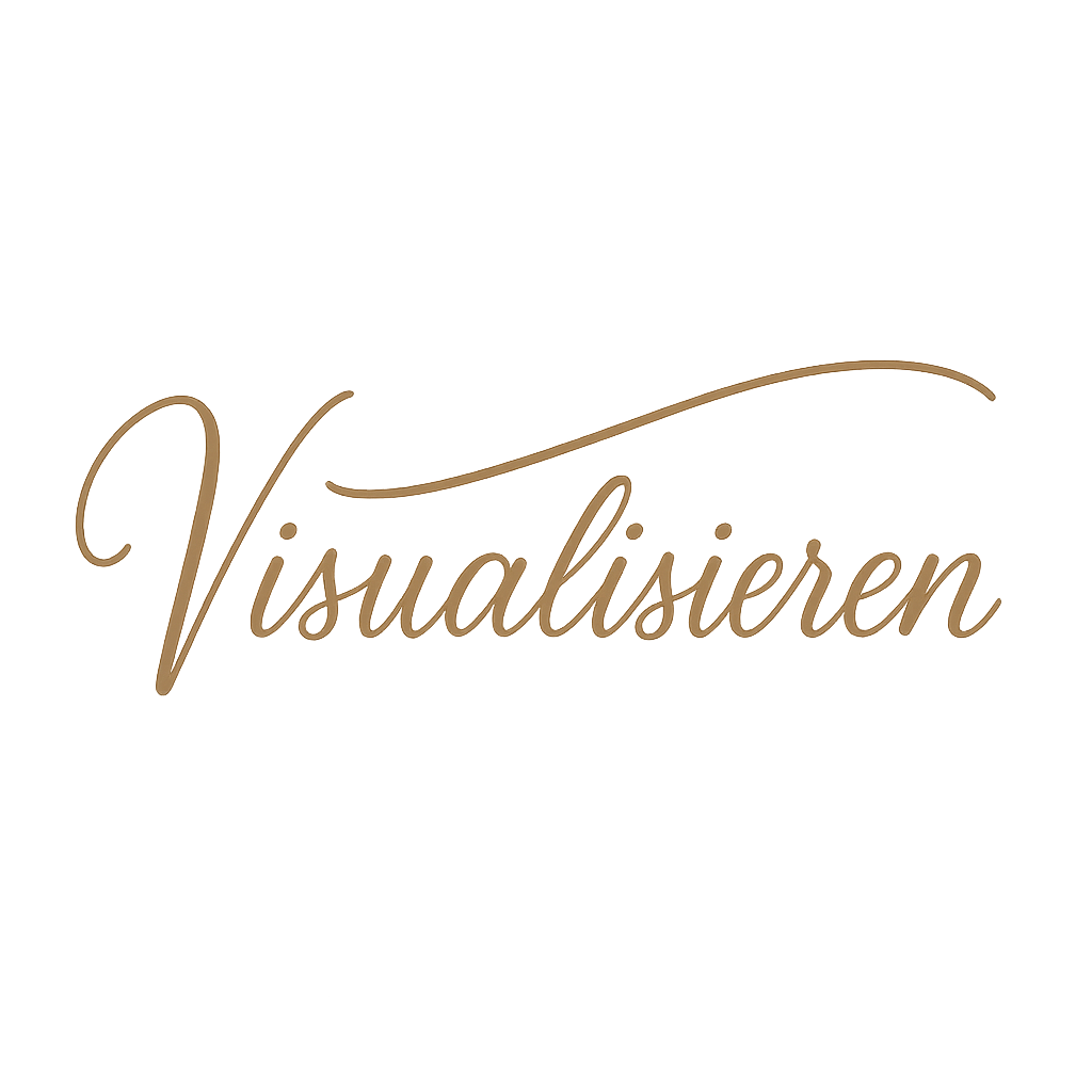 Visualisieren als schnörkeliger Schriftzug für die Homepage in goldener Schrift angepasst an das Logo Studio Visionelle