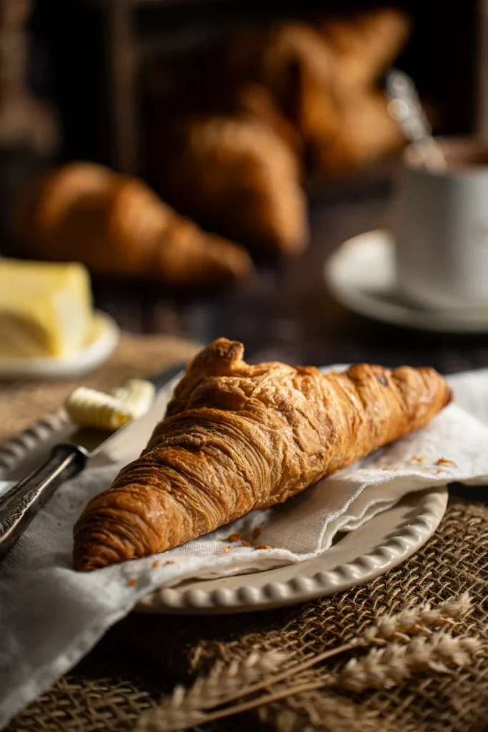 Frischer Croissant in gemütlicher Café-Atmosphäre mit warmem, angenehmem Licht fotografiert von Studio Visionelle